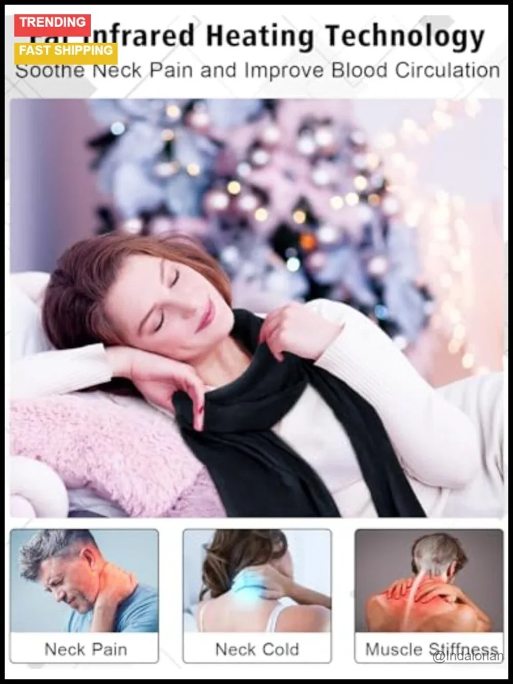 Heated Scarf with Rechargeable Battery, Electric Neck Warmer, 3 Heat Settings,